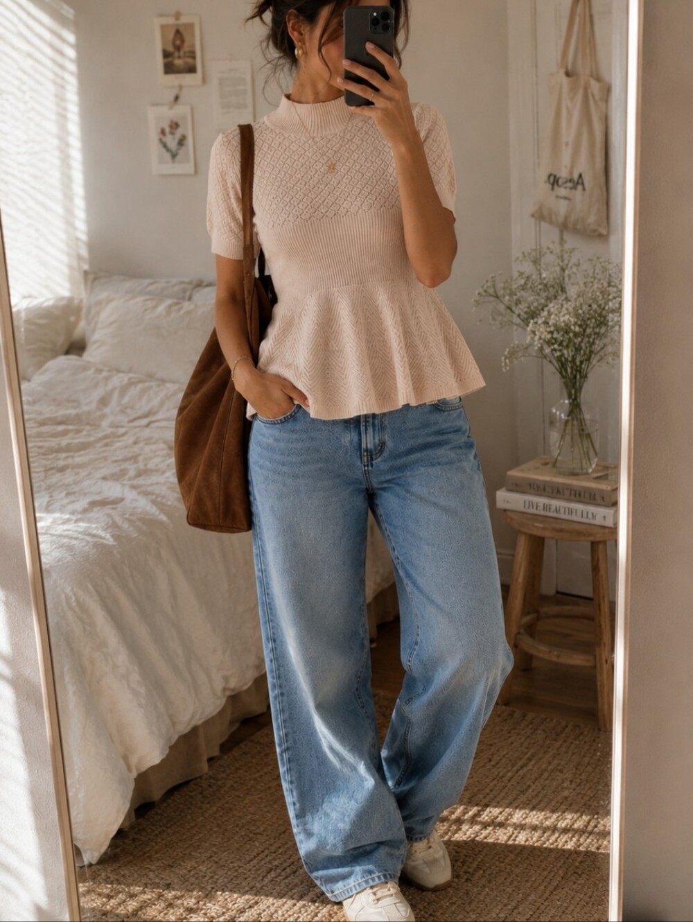 Anthropologie Mock Neck Sweater Tee In Pink